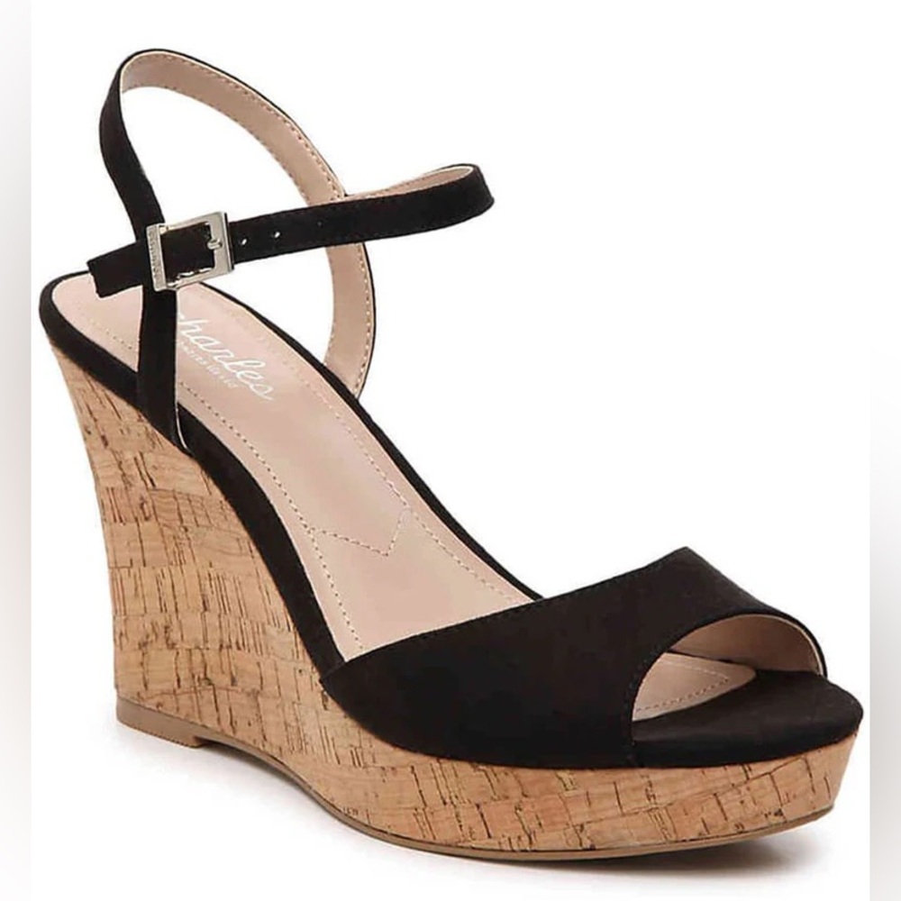 Charles by Charles David Black Microsuede Wedge Platform Sandals